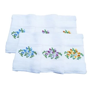 Paños de cocina blancos absorbentes bordados – Flores